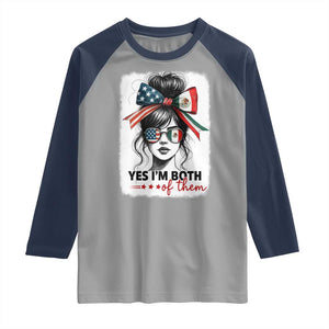 American Mexican Roots Raglan Shirt Messy Bun Mexico America Half American Flag TS10 Sport Gray Navy Print Your Wear