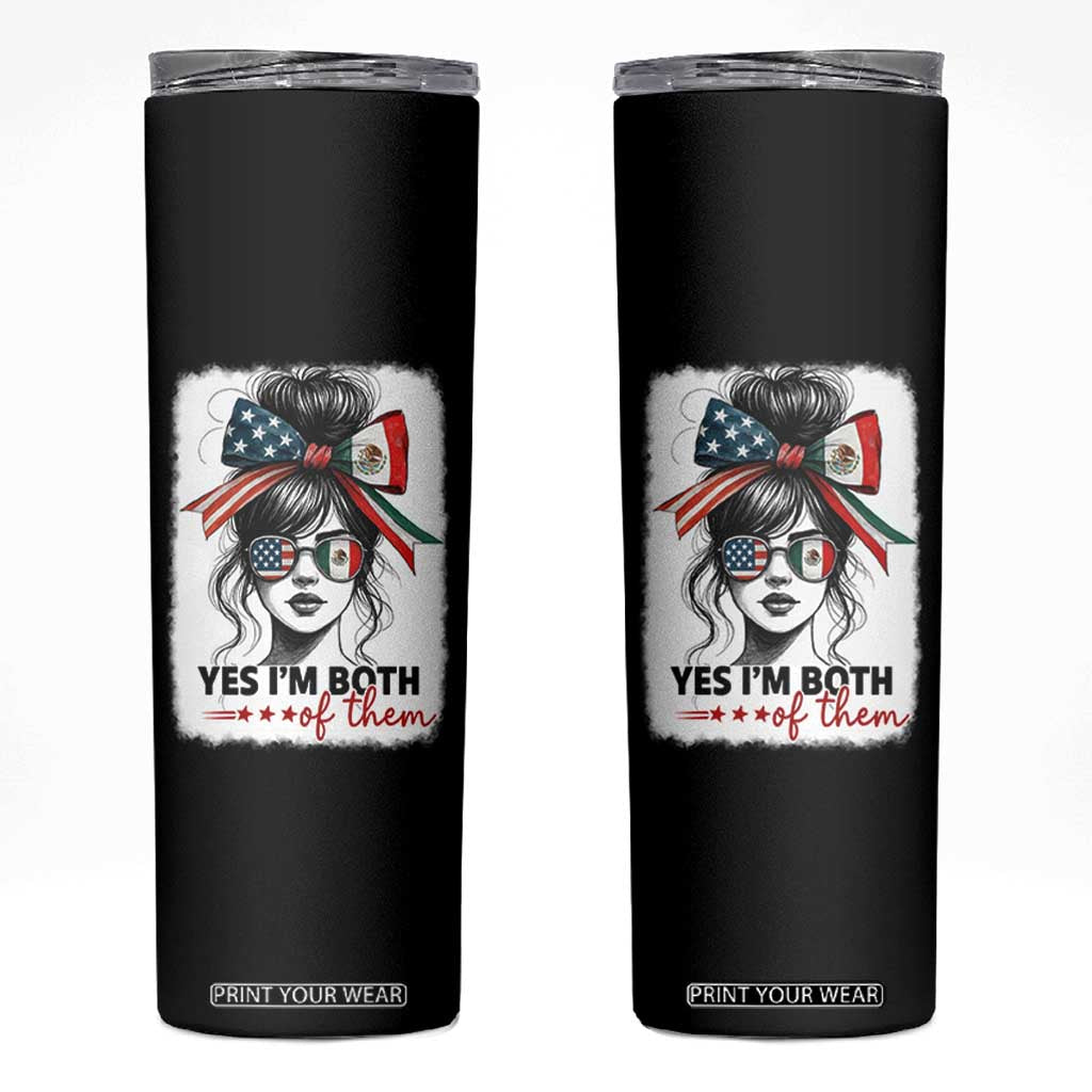 American Mexican Roots Skinny Tumbler Messy Bun Mexico America Half American Flag TS10 Black Print Your Wear