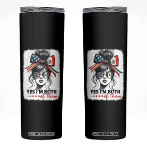 American Mexican Roots Skinny Tumbler Messy Bun Mexico America Half American Flag TS10 Black Print Your Wear