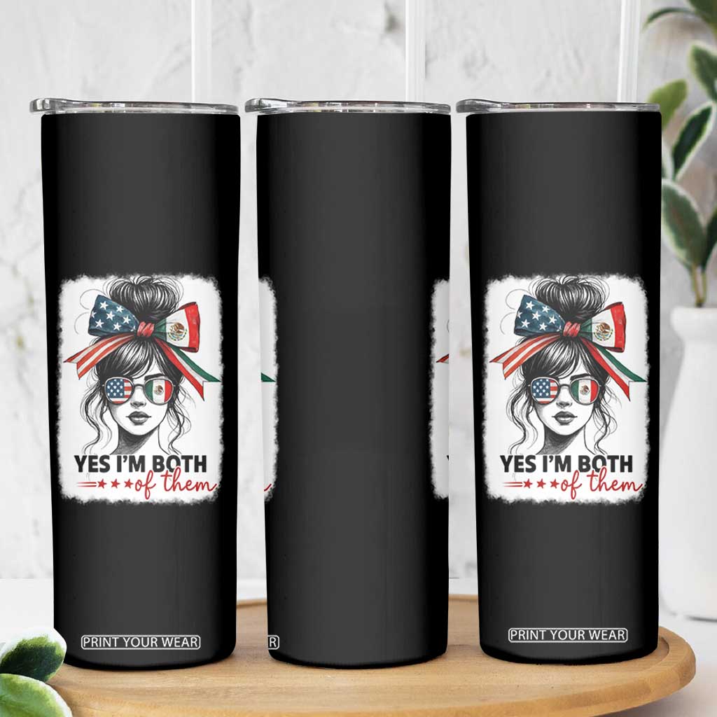 American Mexican Roots Skinny Tumbler Messy Bun Mexico America Half American Flag TS10 Print Your Wear