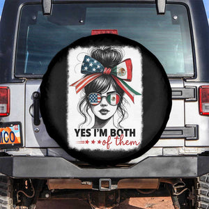 American Mexican Roots Spare Tire Cover Messy Bun Mexico America Half American Flag TS10 No hole Black Print Your Wear