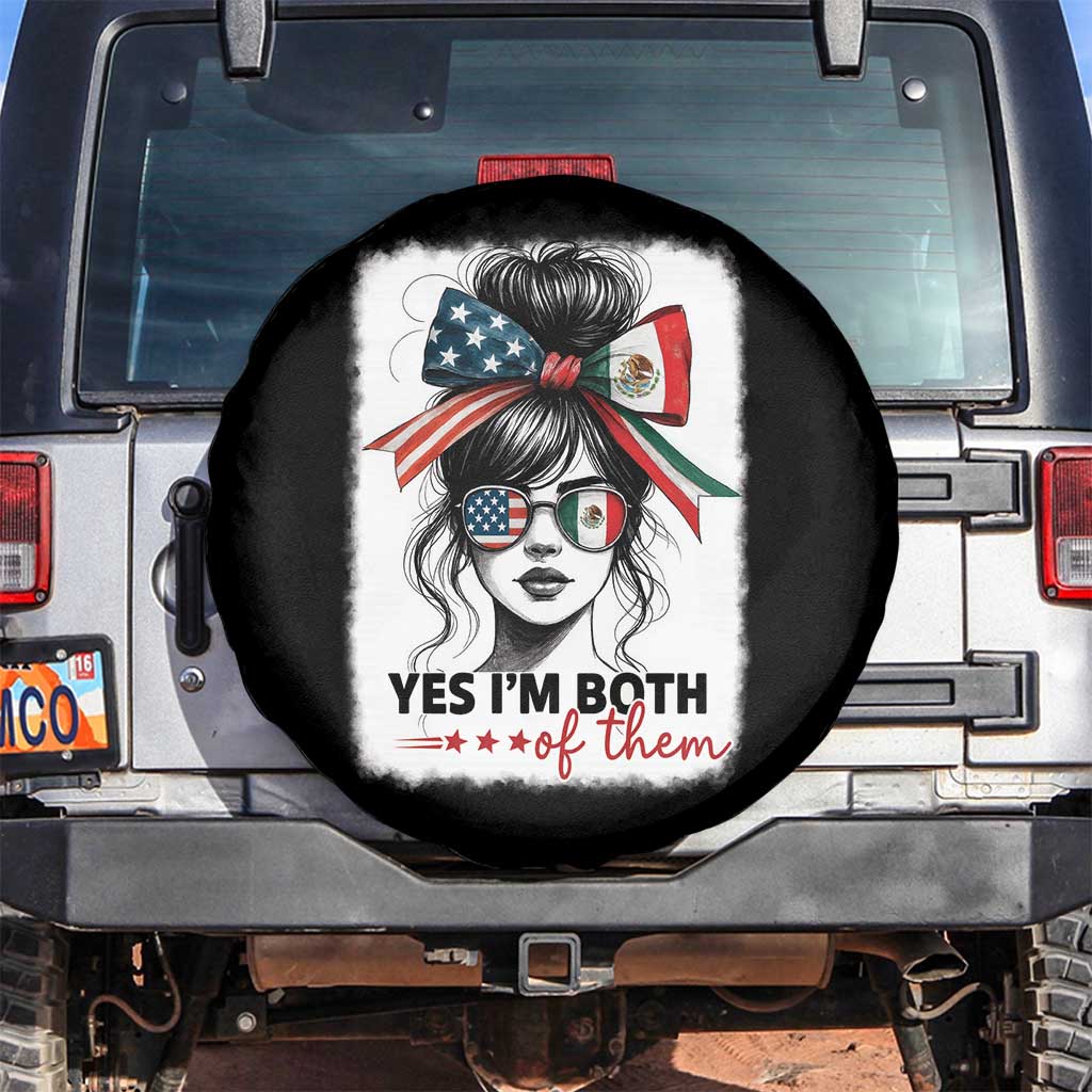 American Mexican Roots Spare Tire Cover Messy Bun Mexico America Half American Flag TS10 No hole Black Print Your Wear
