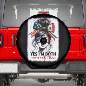 American Mexican Roots Spare Tire Cover Messy Bun Mexico America Half American Flag TS10 Black Print Your Wear