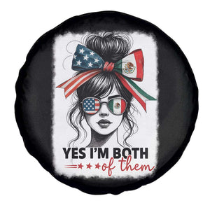American Mexican Roots Spare Tire Cover Messy Bun Mexico America Half American Flag TS10 Print Your Wear