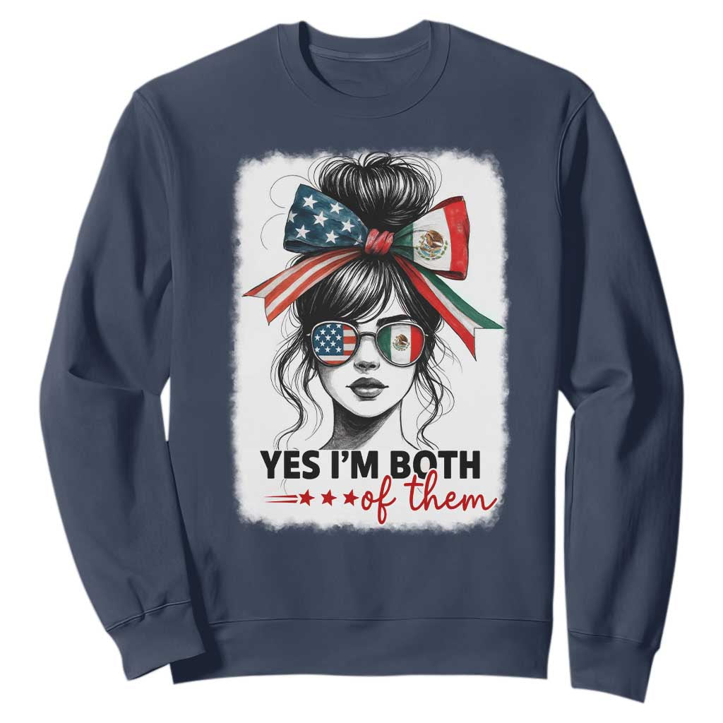 American Mexican Roots Sweatshirt Messy Bun Mexico America Half American Flag TS10 Navy Print Your Wear