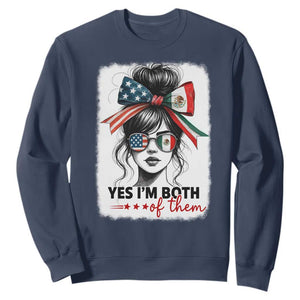 American Mexican Roots Sweatshirt Messy Bun Mexico America Half American Flag TS10 Navy Print Your Wear