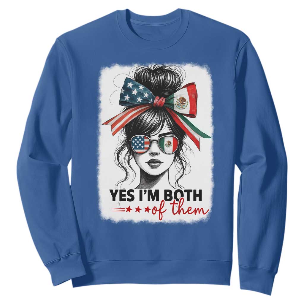 American Mexican Roots Sweatshirt Messy Bun Mexico America Half American Flag TS10 Royal Blue Print Your Wear