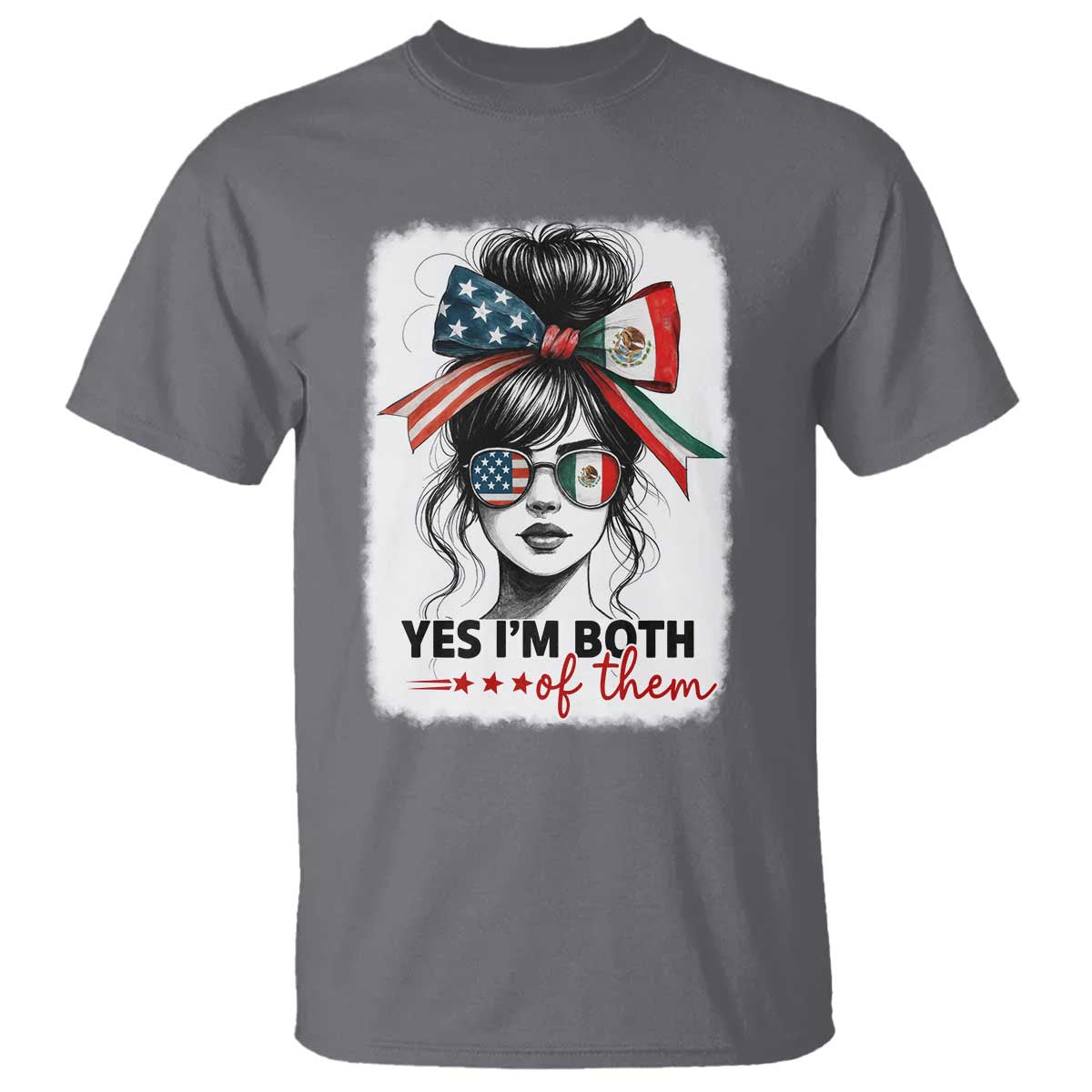 American Mexican Roots T Shirt Messy Bun Mexico America Half American Flag TS10 Charcoal Print Your Wear