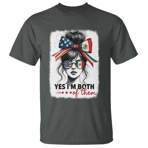 American Mexican Roots T Shirt Messy Bun Mexico America Half American Flag TS10 Dark Heather Print Your Wear