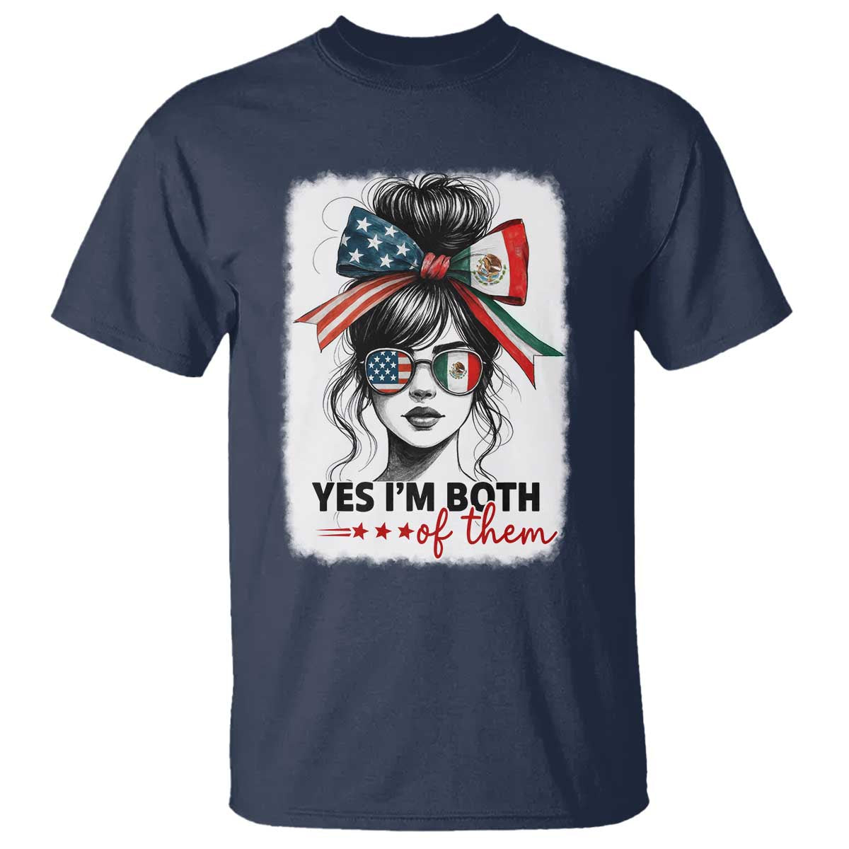 American Mexican Roots T Shirt Messy Bun Mexico America Half American Flag TS10 Navy Print Your Wear