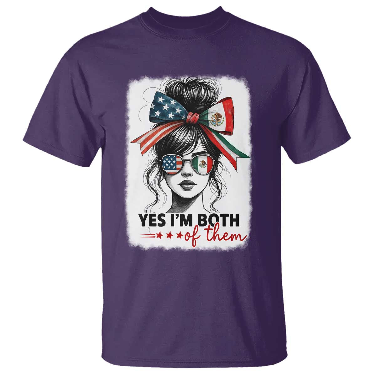 American Mexican Roots T Shirt Messy Bun Mexico America Half American Flag TS10 Purple Print Your Wear