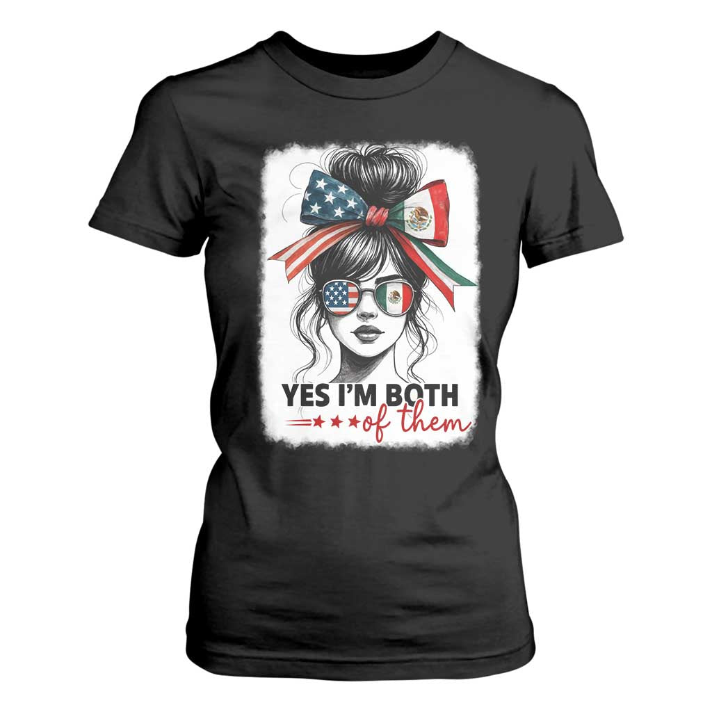 American Mexican Roots T Shirt For Women Messy Bun Mexico America Half American Flag TS10 Black Print Your Wear
