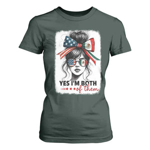 American Mexican Roots T Shirt For Women Messy Bun Mexico America Half American Flag TS10 Dark Forest Green Print Your Wear