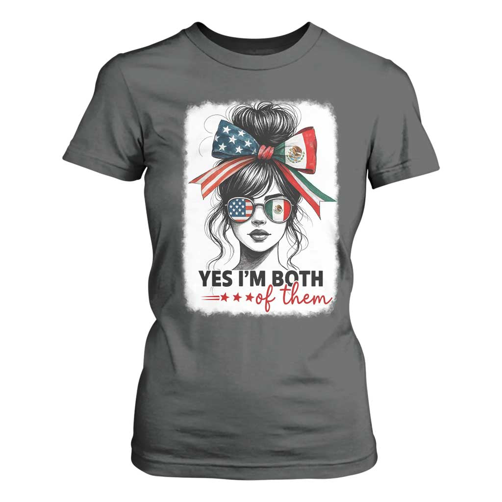 American Mexican Roots T Shirt For Women Messy Bun Mexico America Half American Flag TS10 Dark Heather Print Your Wear