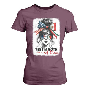 American Mexican Roots T Shirt For Women Messy Bun Mexico America Half American Flag TS10 Maroon Print Your Wear