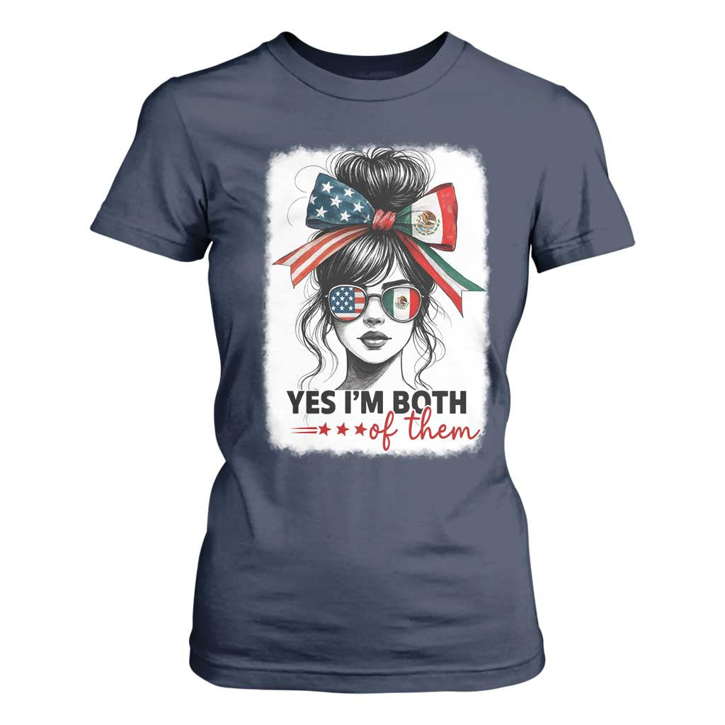 American Mexican Roots T Shirt For Women Messy Bun Mexico America Half American Flag TS10 Navy Print Your Wear