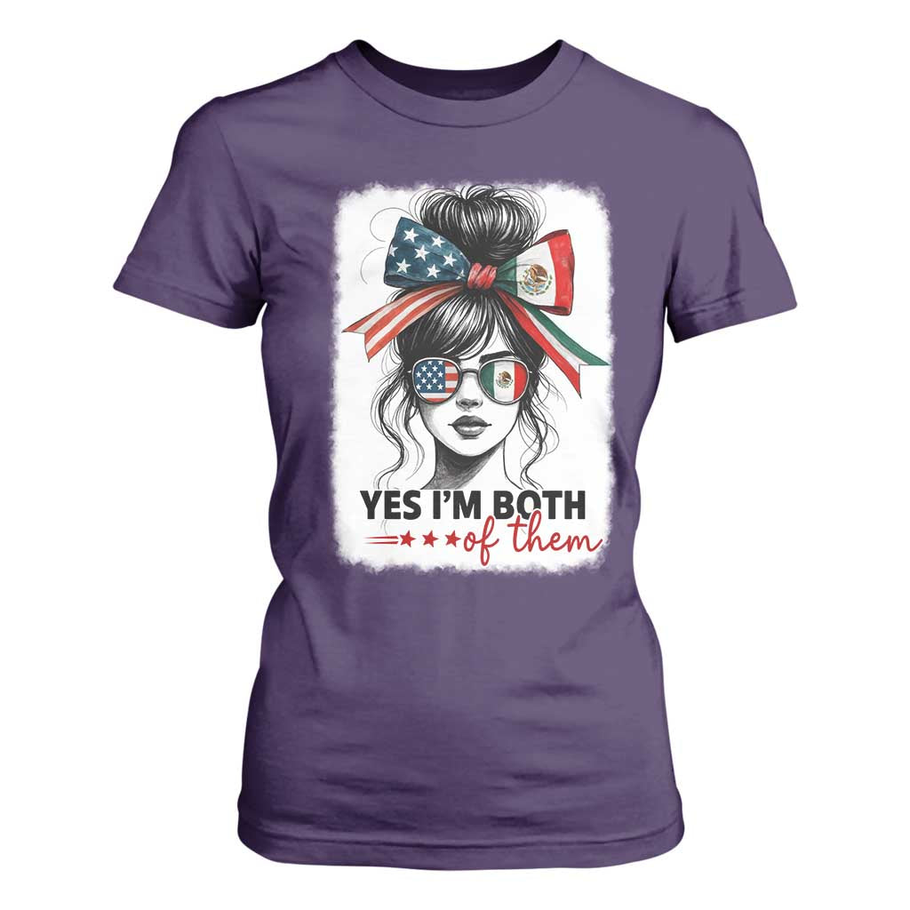 American Mexican Roots T Shirt For Women Messy Bun Mexico America Half American Flag TS10 Purple Print Your Wear