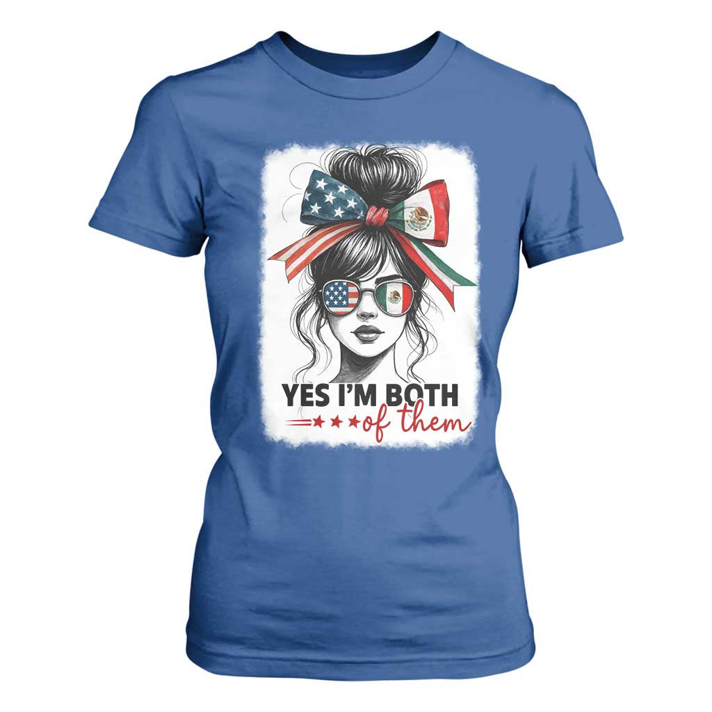 American Mexican Roots T Shirt For Women Messy Bun Mexico America Half American Flag TS10 Royal Blue Print Your Wear