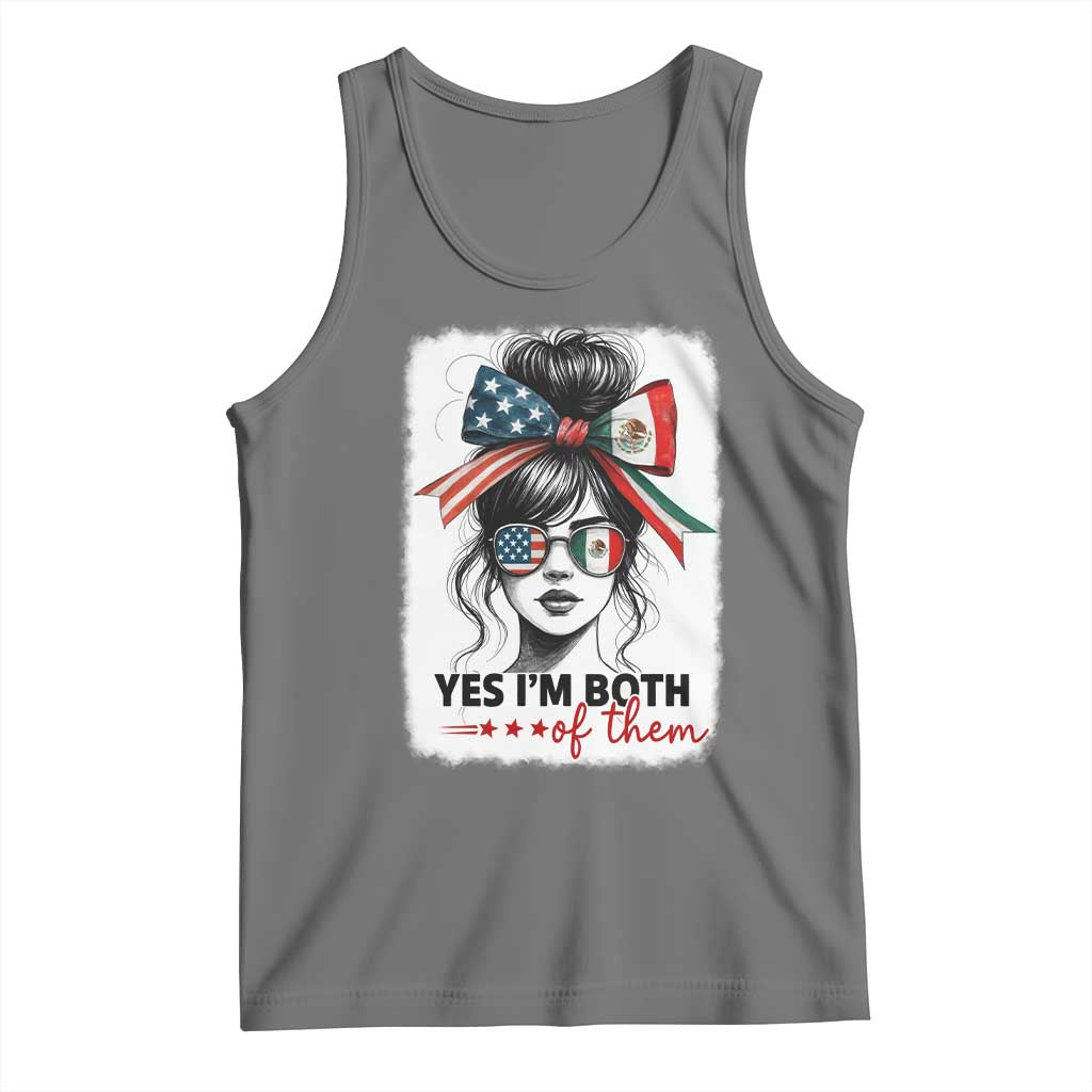 American Mexican Roots Tank Top Messy Bun Mexico America Half American Flag TS10 Black Heather Print Your Wear