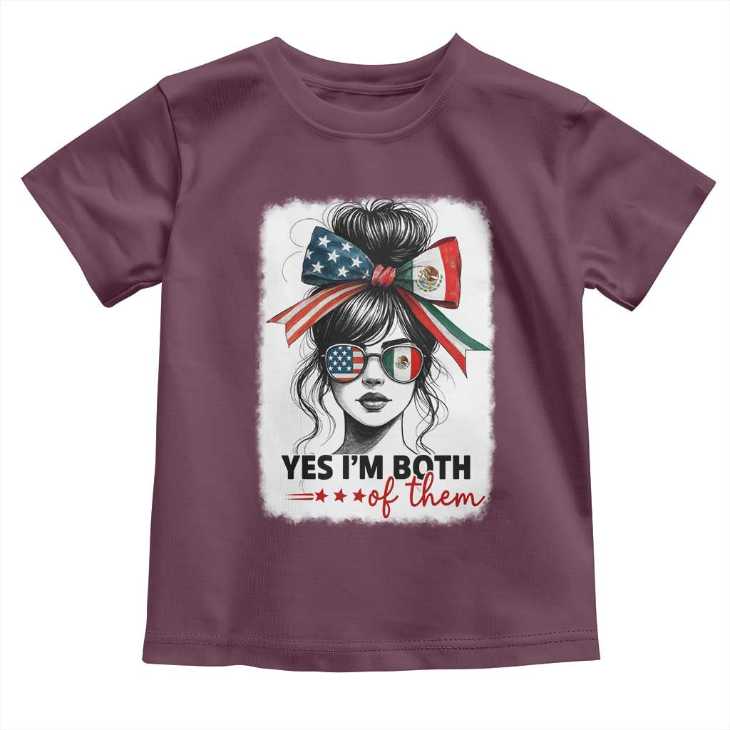 American Mexican Roots Toddler T Shirt Messy Bun Mexico America Half American Flag TS10 Maroon Print Your Wear