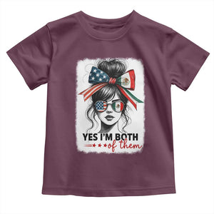 American Mexican Roots Toddler T Shirt Messy Bun Mexico America Half American Flag TS10 Maroon Print Your Wear