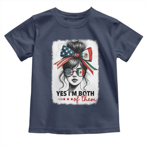 American Mexican Roots Toddler T Shirt Messy Bun Mexico America Half American Flag TS10 Navy Print Your Wear