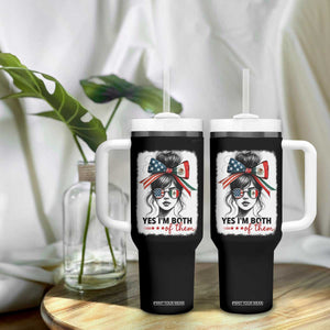 American Mexican Roots Tumbler With Handle Messy Bun Mexico America Half American Flag TS10 Print Your Wear