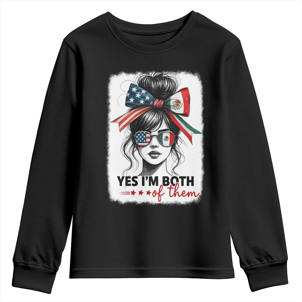 American Mexican Roots Youth Sweatshirt Messy Bun Mexico America Half American Flag TS10 Black Print Your Wear