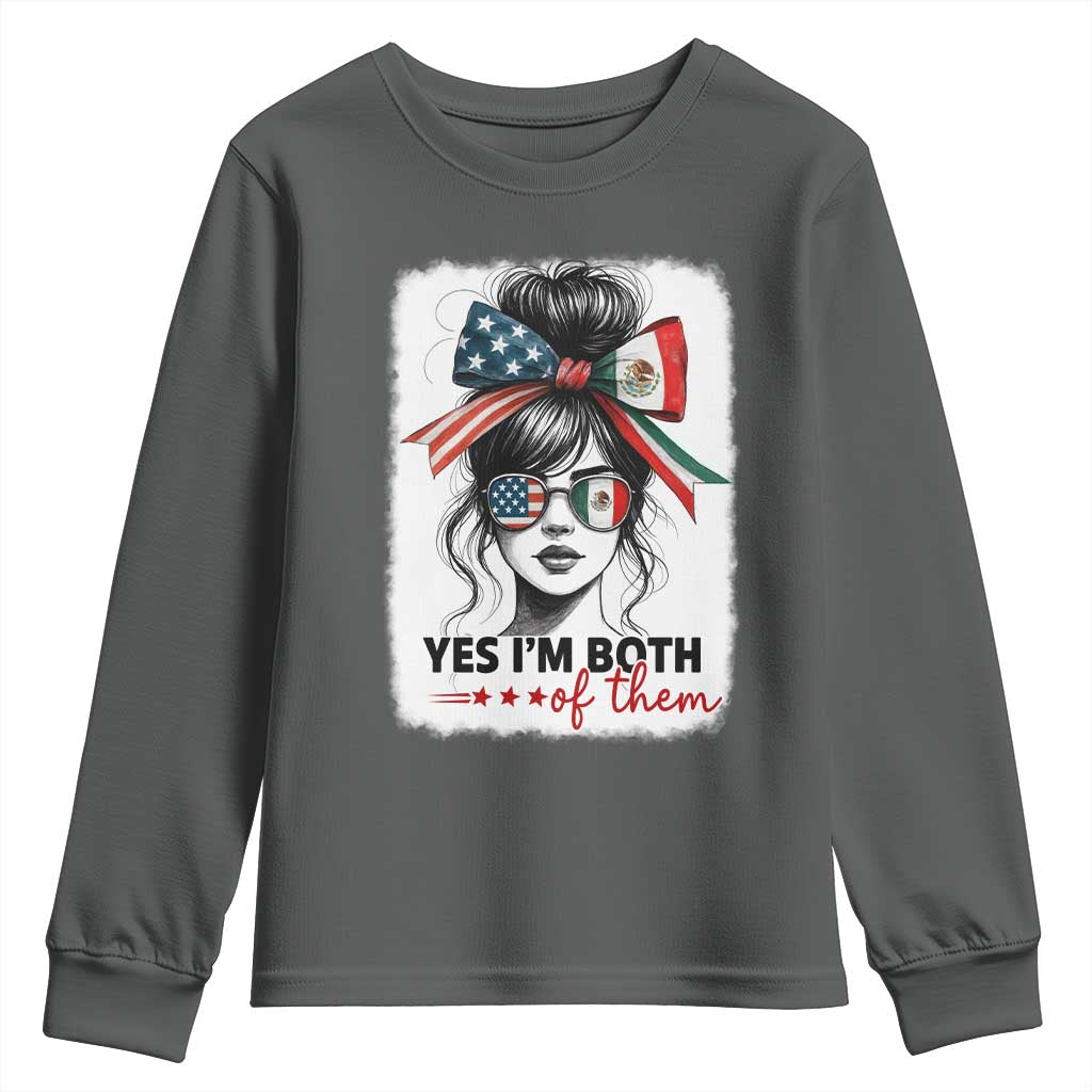 American Mexican Roots Youth Sweatshirt Messy Bun Mexico America Half American Flag TS10 Dark Heather Print Your Wear