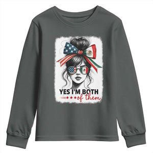 American Mexican Roots Youth Sweatshirt Messy Bun Mexico America Half American Flag TS10 Dark Heather Print Your Wear