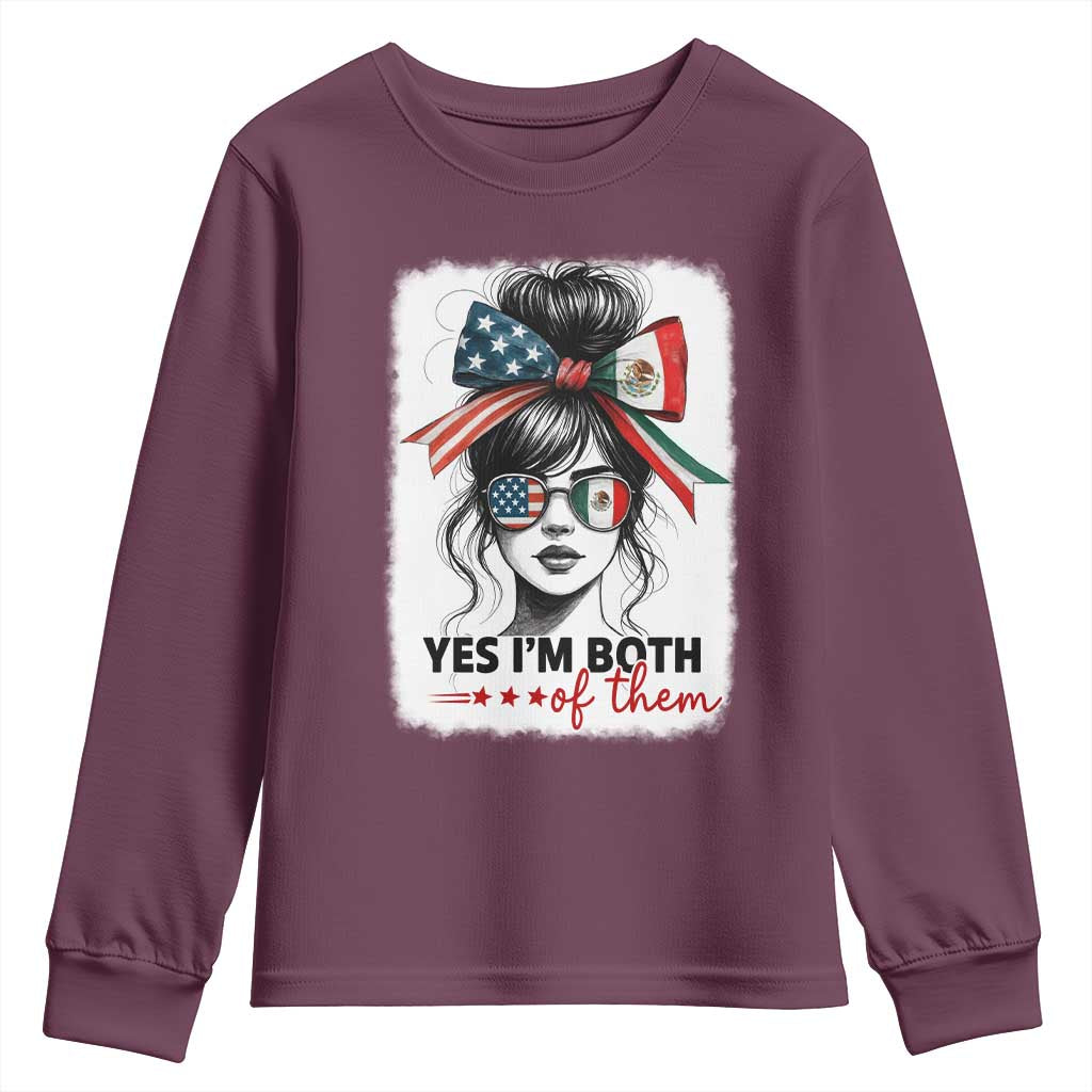 American Mexican Roots Youth Sweatshirt Messy Bun Mexico America Half American Flag TS10 Maroon Print Your Wear