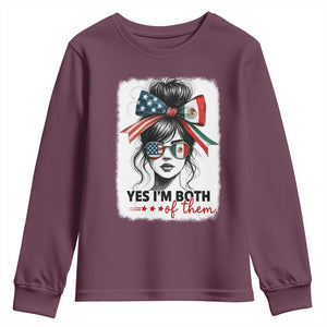 American Mexican Roots Youth Sweatshirt Messy Bun Mexico America Half American Flag TS10 Maroon Print Your Wear