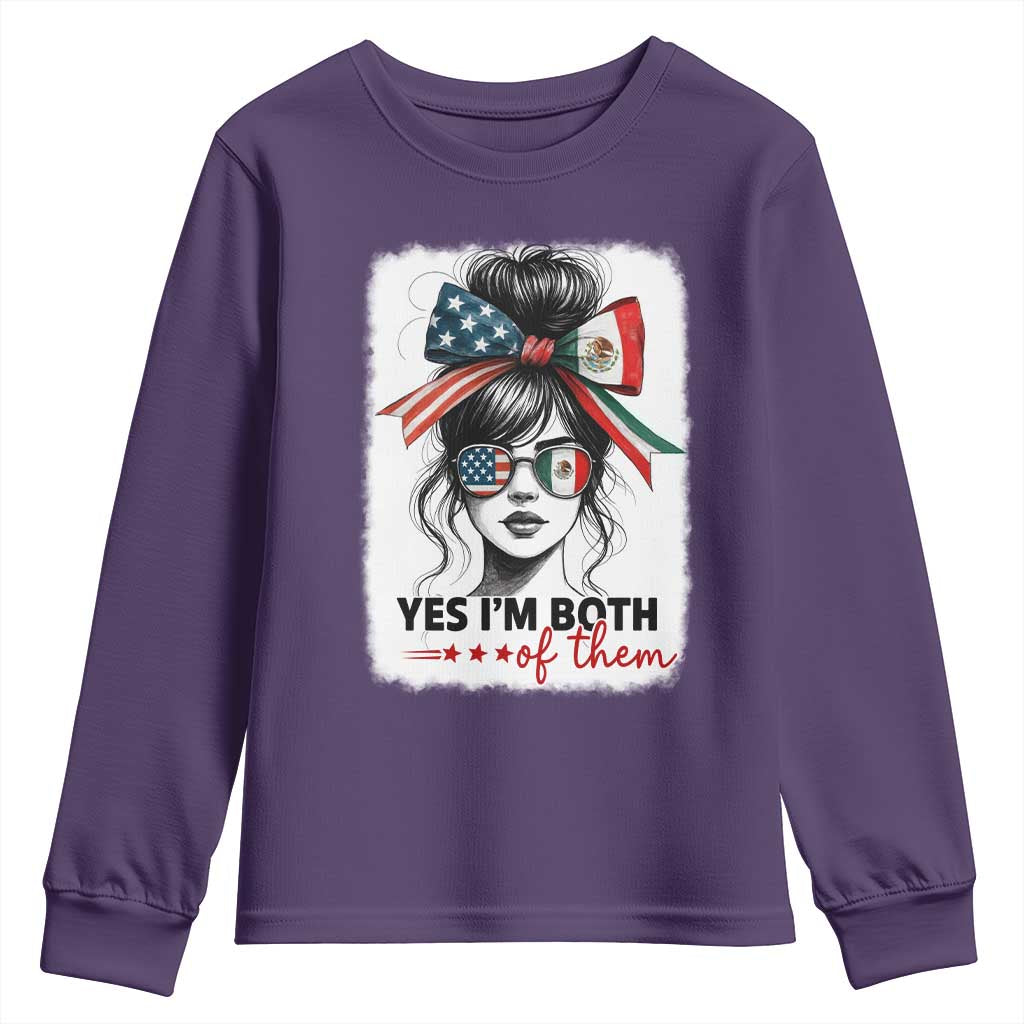 American Mexican Roots Youth Sweatshirt Messy Bun Mexico America Half American Flag TS10 Purple Print Your Wear