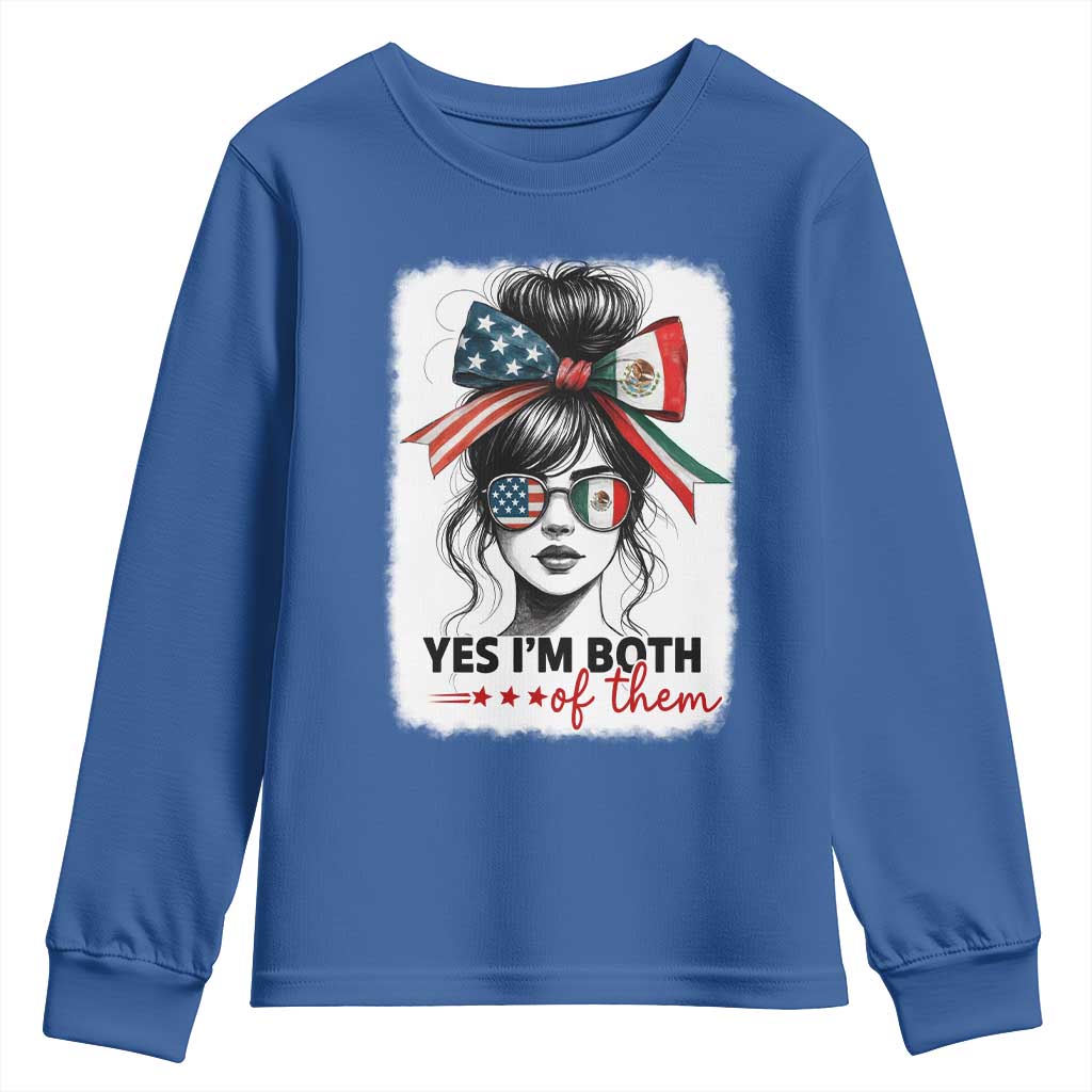 American Mexican Roots Youth Sweatshirt Messy Bun Mexico America Half American Flag TS10 Royal Blue Print Your Wear