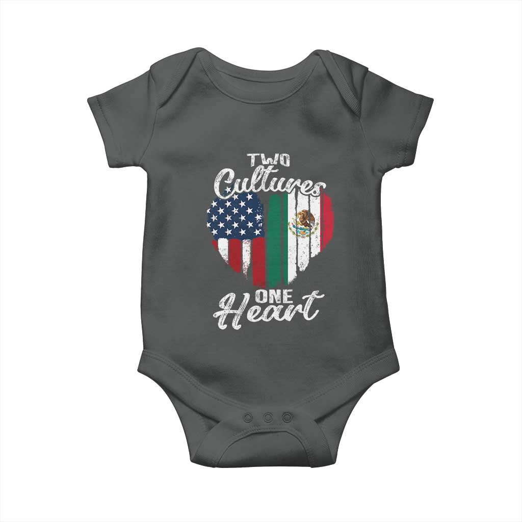 Mexican Roots Baby Onesie Mexican American Flag Two Cultures One Heart TS10 Dark Heather Print Your Wear