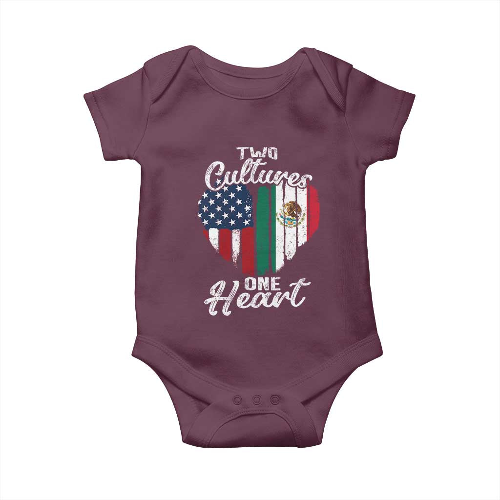 Mexican Roots Baby Onesie Mexican American Flag Two Cultures One Heart TS10 Maroon Print Your Wear