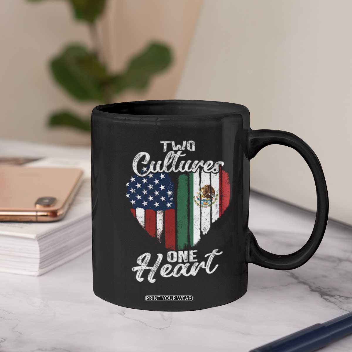 Mexican Roots Coffee Mug Mexican American Flag Two Cultures One Heart TS10 Print Your Wear