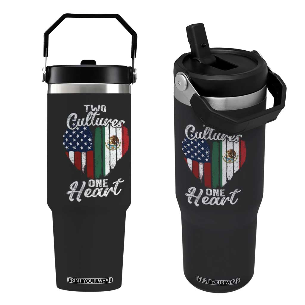 Mexican Roots Flip Straw Tumbler Mexican American Flag Two Cultures One Heart TS10 One Size: 30 oz Black Print Your Wear