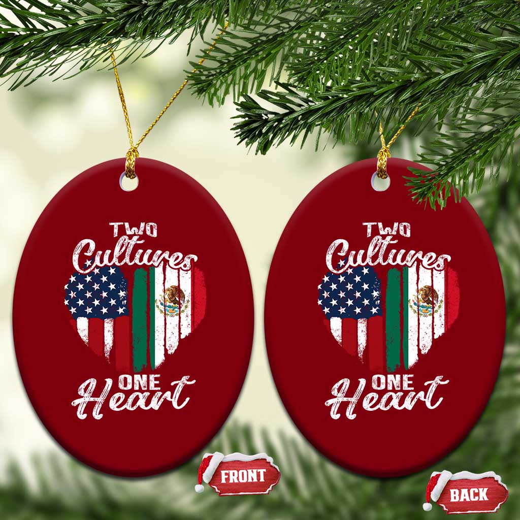 Mexican Roots Ceramic Ornament Mexican American Flag Two Cultures One Heart TS10 Print Your Wear