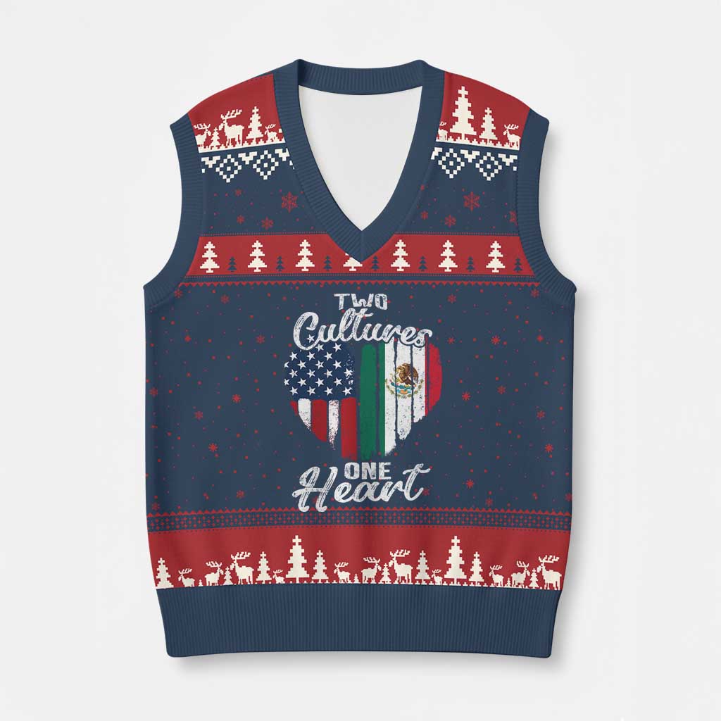 Mexican Roots V-Neck Knit Sweater Vest Mexican American Flag Two Cultures One Heart TS10 Navy Red Print Your Wear