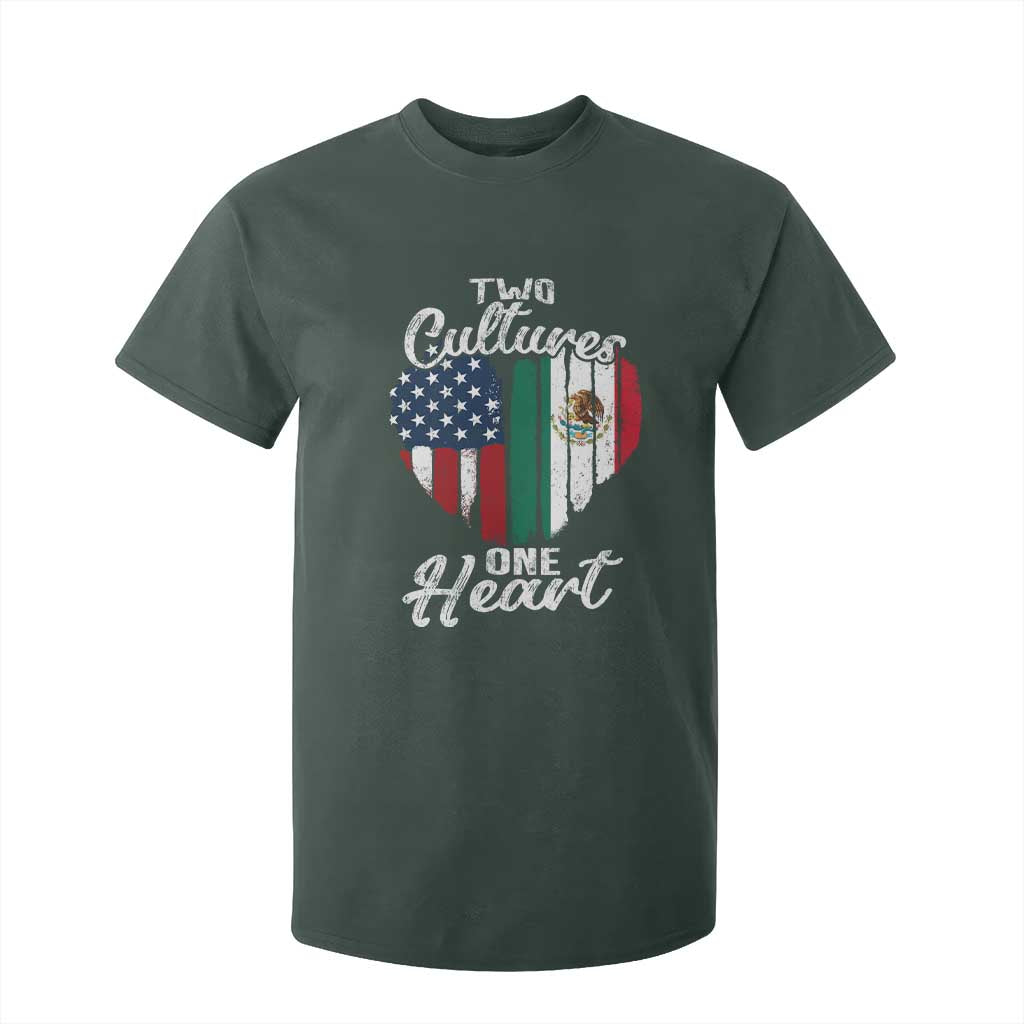 Mexican Roots T Shirt For Kid Mexican American Flag Two Cultures One Heart TS10 Dark Forest Green Print Your Wear