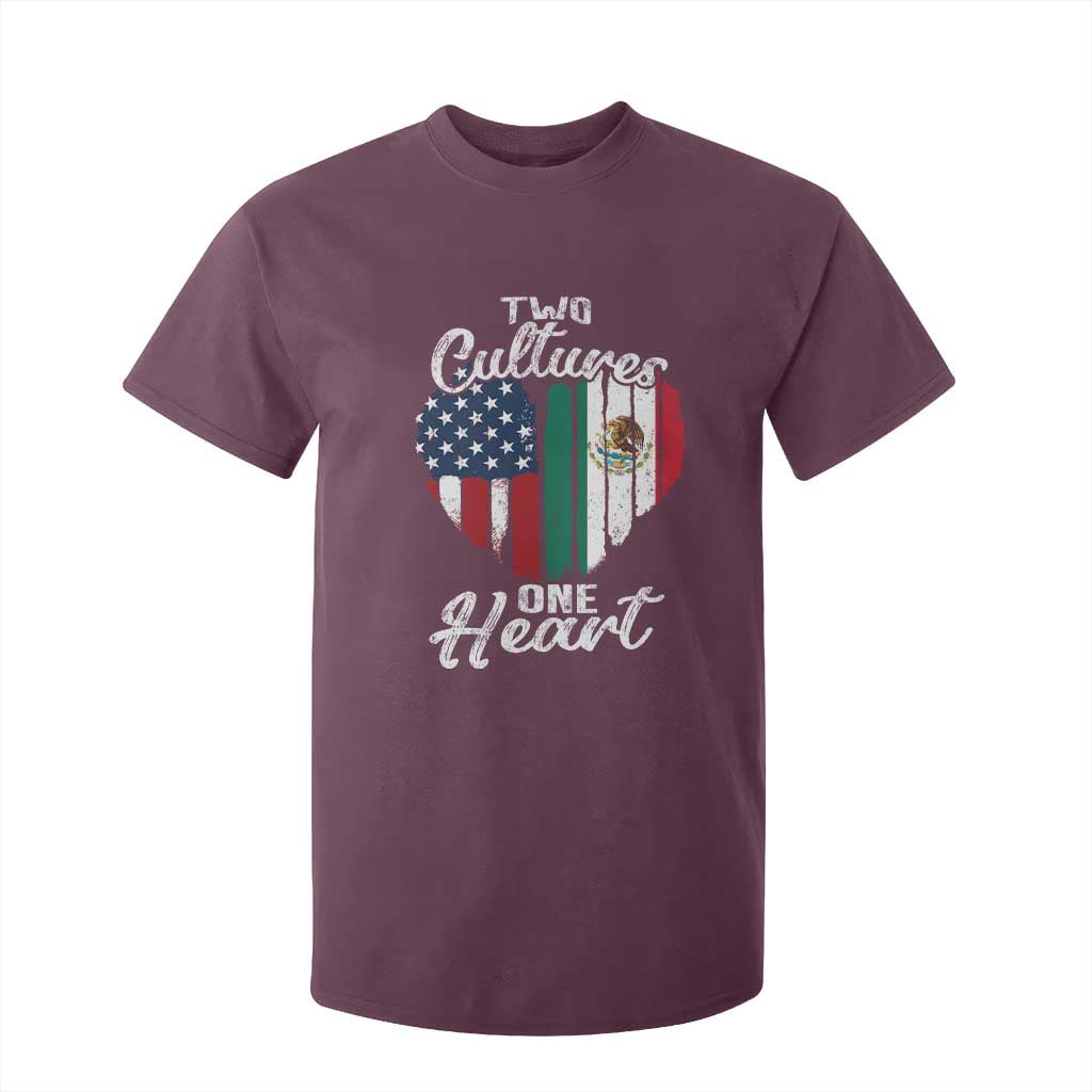 Mexican Roots T Shirt For Kid Mexican American Flag Two Cultures One Heart TS10 Maroon Print Your Wear