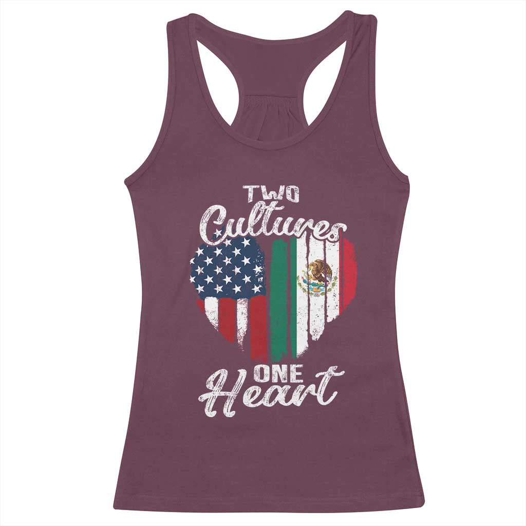 Mexican Roots Racerback Tank Top Mexican American Flag Two Cultures One Heart TS10 Maroon Print Your Wear