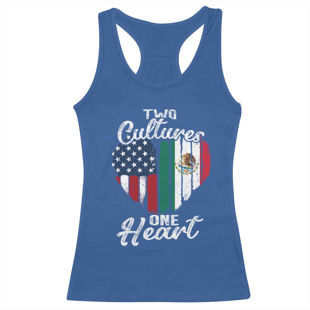 Mexican Roots Racerback Tank Top Mexican American Flag Two Cultures One Heart TS10 Royal Blue Print Your Wear
