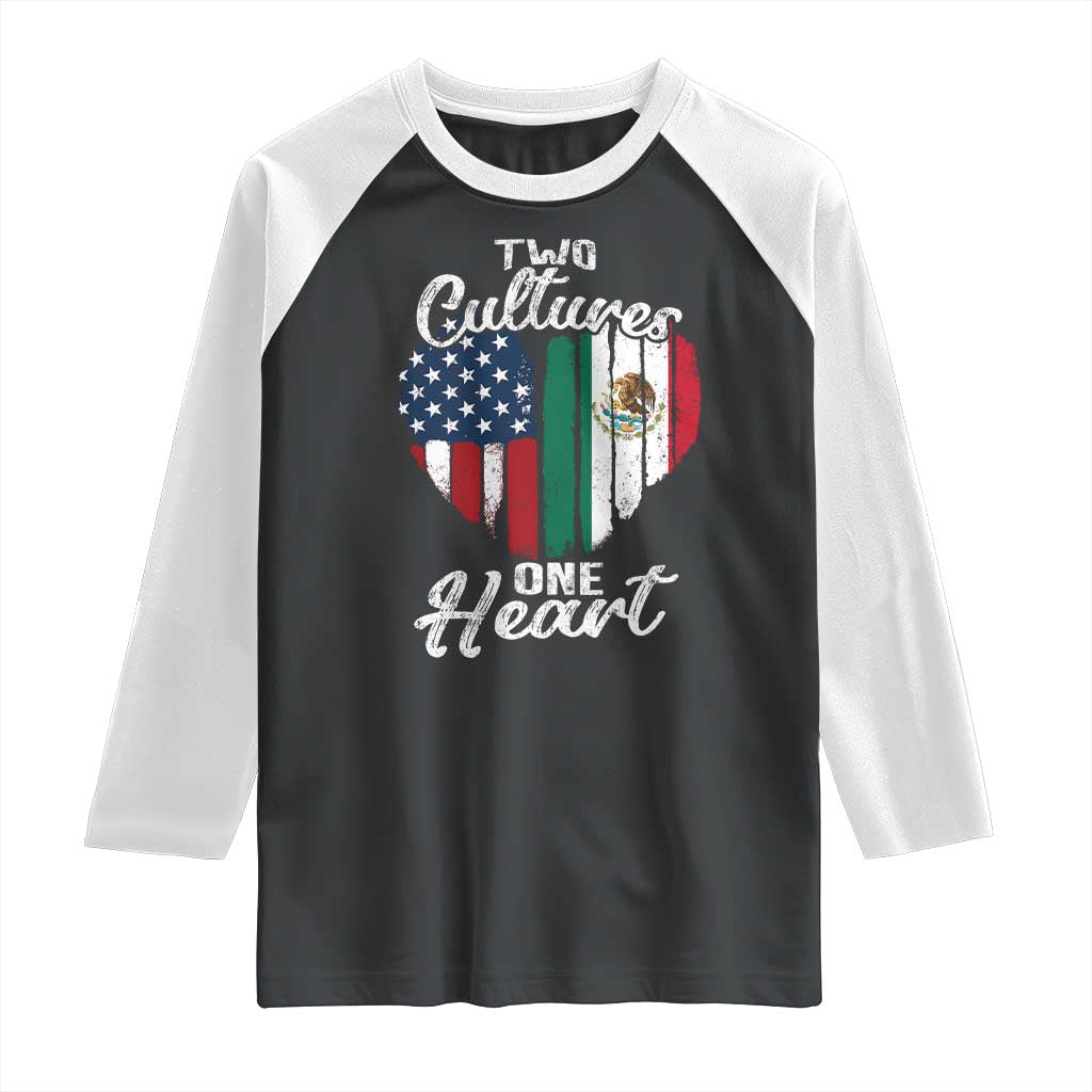 Mexican Roots Raglan Shirt Mexican American Flag Two Cultures One Heart TS10 Black White Print Your Wear