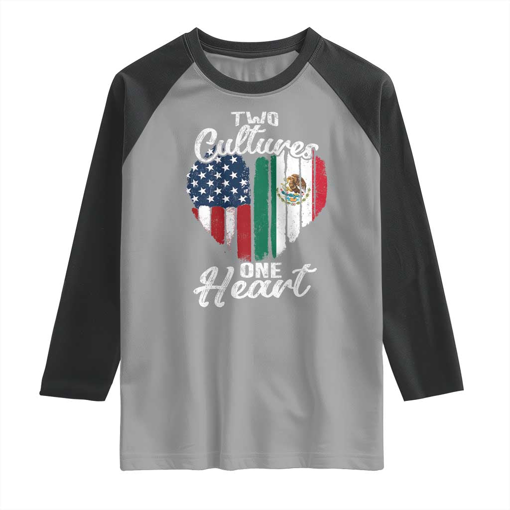 Mexican Roots Raglan Shirt Mexican American Flag Two Cultures One Heart TS10 Sport Gray Black Print Your Wear