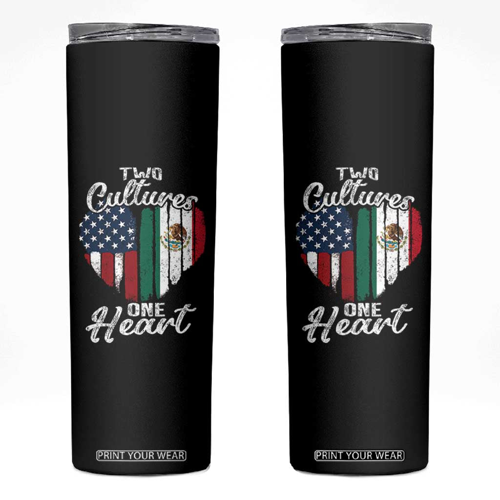 Mexican Roots Skinny Tumbler Mexican American Flag Two Cultures One Heart TS10 Black Print Your Wear