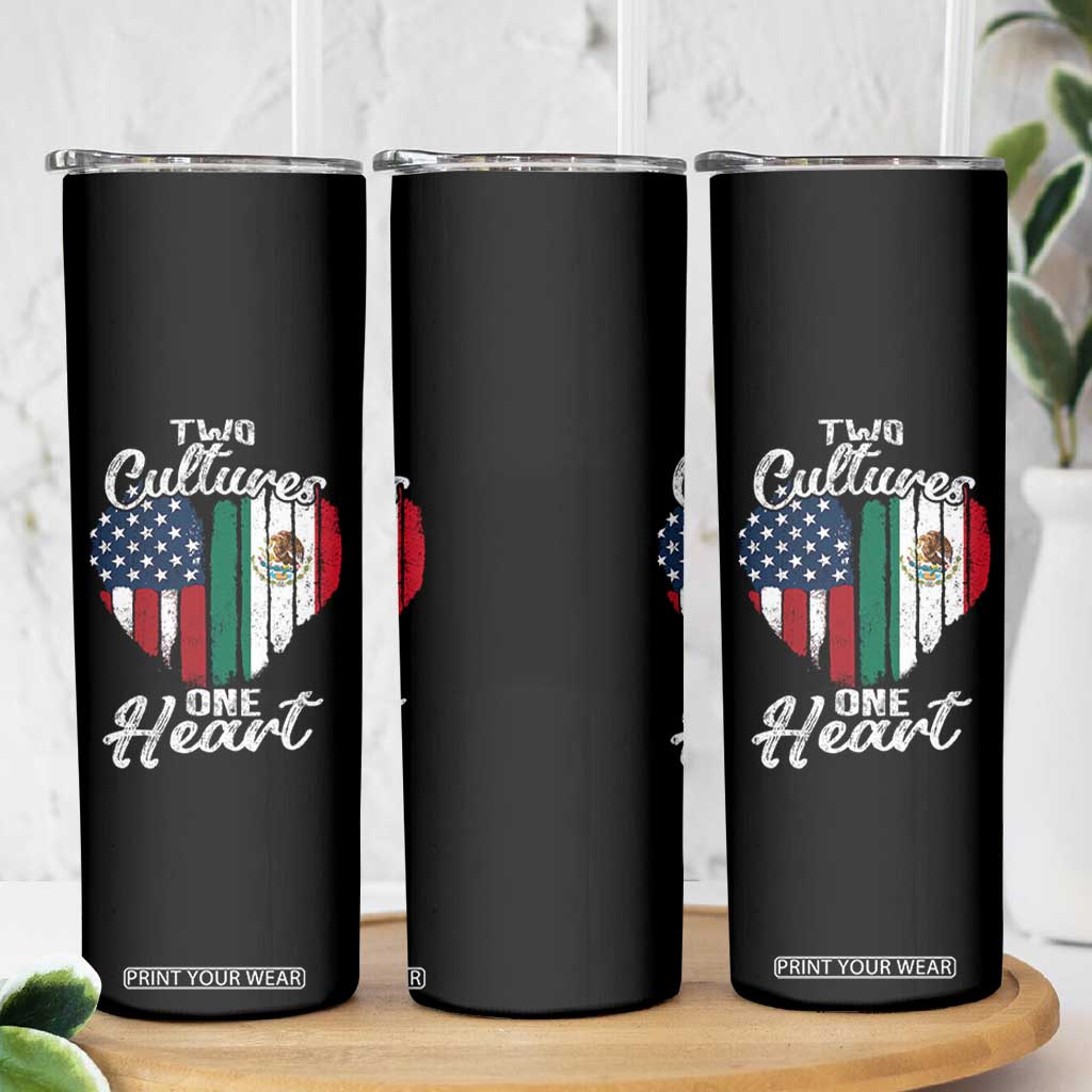 Mexican Roots Skinny Tumbler Mexican American Flag Two Cultures One Heart TS10 Print Your Wear