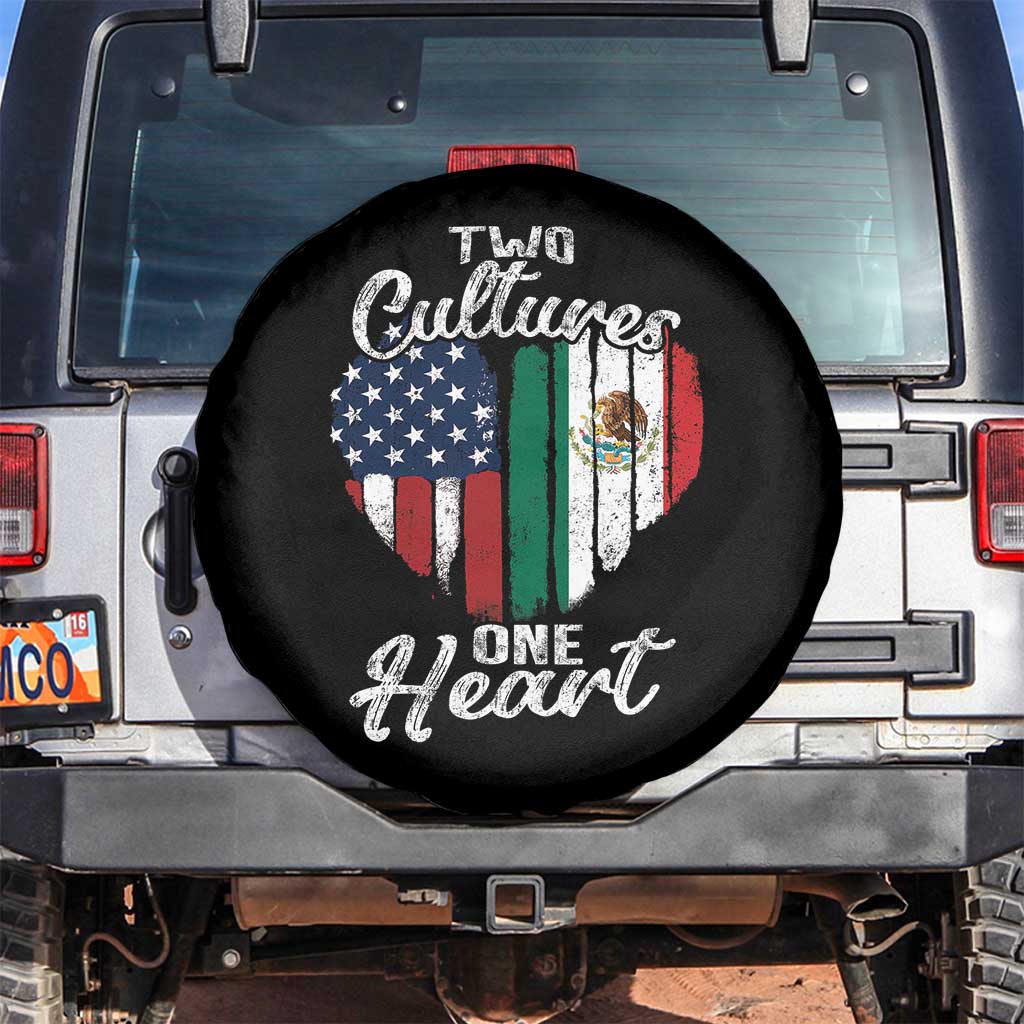 Mexican Roots Spare Tire Cover Mexican American Flag Two Cultures One Heart TS10 No hole Black Print Your Wear