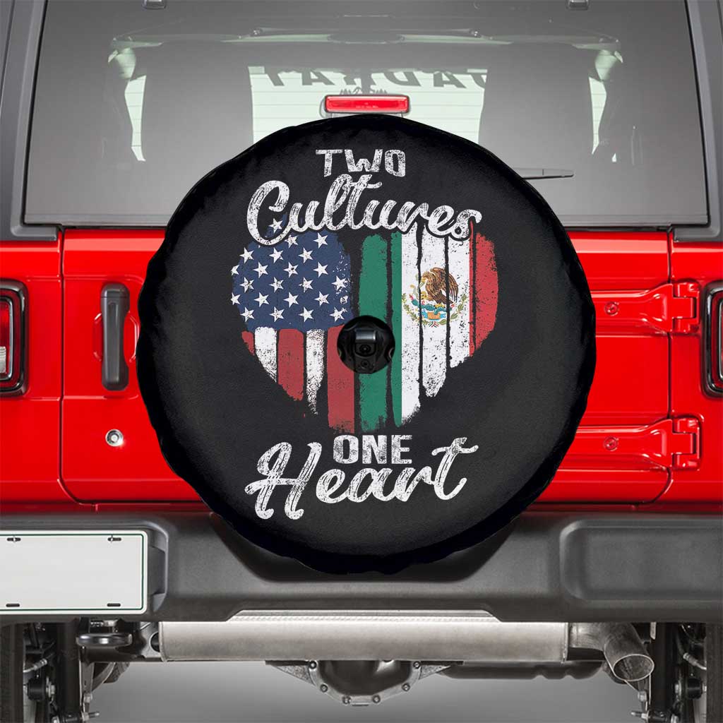Mexican Roots Spare Tire Cover Mexican American Flag Two Cultures One Heart TS10 Black Print Your Wear